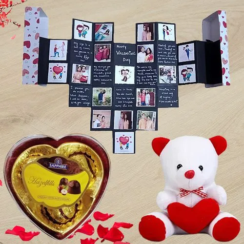 Marvelous Pop Out Heart Personalized Card with Heart Shape Sapphire Chocolate Box  N  a 6in Teddy