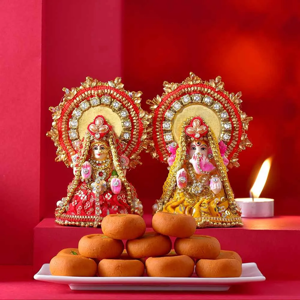 Divine Duo  Lakshmi  N  Ganesha Set N Kesar Peda