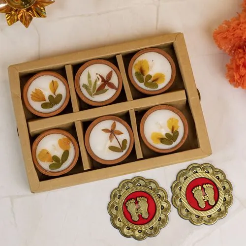 Natural Teracotta Candles N Laxmi Charan Sticker Combo