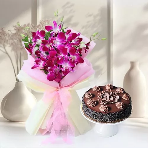 Elegant Orchids N Truffle Cake Combo