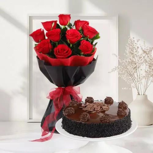 Charming Red Rose with Truffle cake