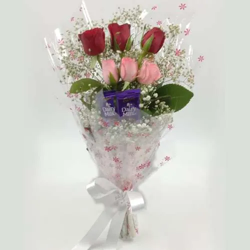 Breathtaking Multicolored Roses with Cadbury Chocolates Posy