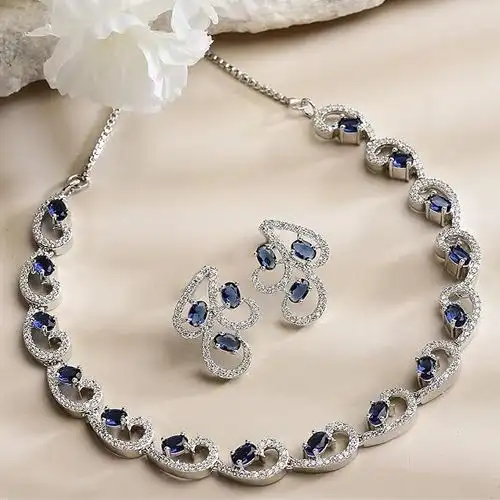 Exclusive Rhodium Plated CZ  N  AD Necklace Set