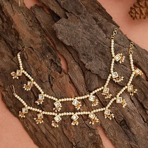 Graceful White Beads   Kundan Anklets