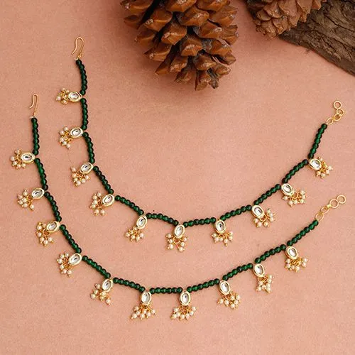 Luxe Green Beads   Kundan Anklets