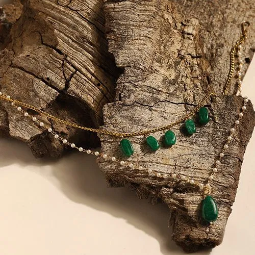 Luxe Green Gold Statement Necklace