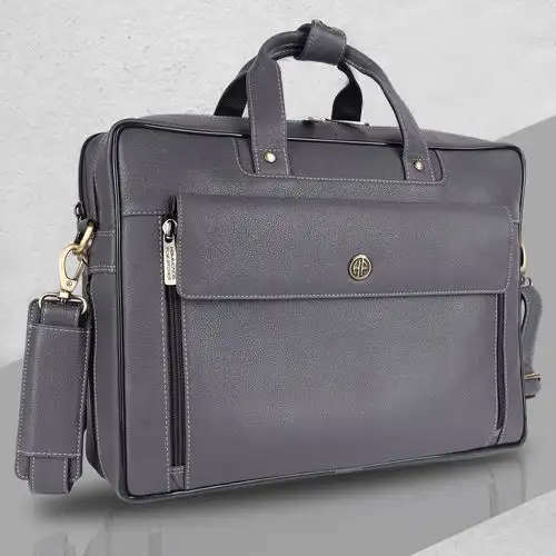 Classic N Expandable Leather Laptop Bag for Men