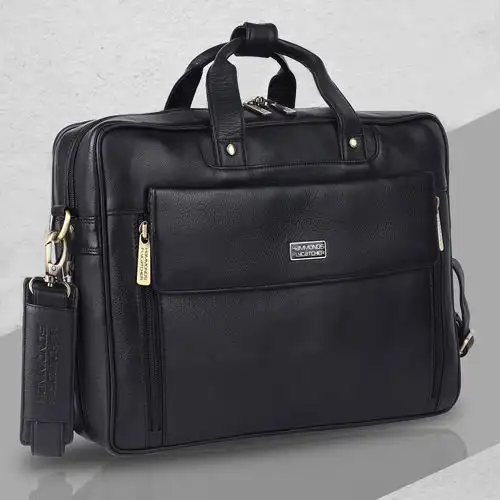 Sleek Leather Expandable Laptop Bag for Men