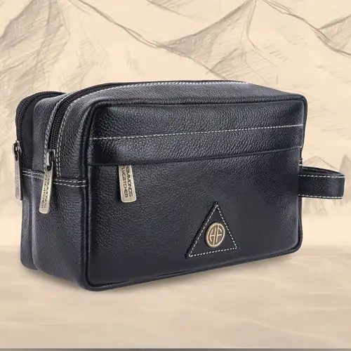 Classic Mens Leather Toiletry Organizer Bag