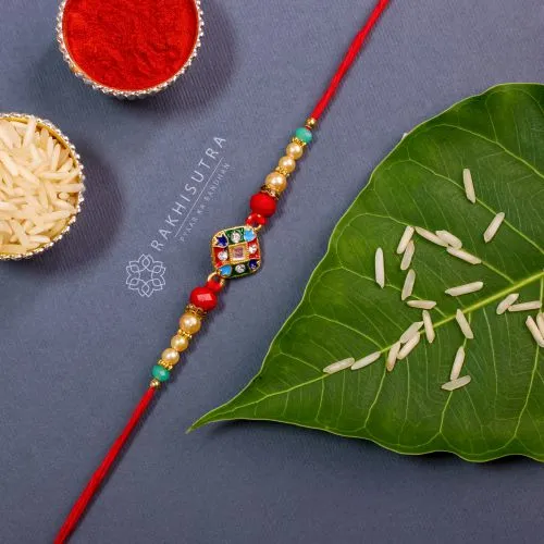 Colorful Pearl N Kundan Rakhi