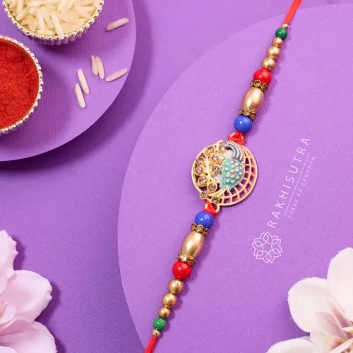 Stunning Peacock Design Kundan Rakhi