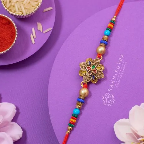 Suave Flower Design Kundan Rakhi