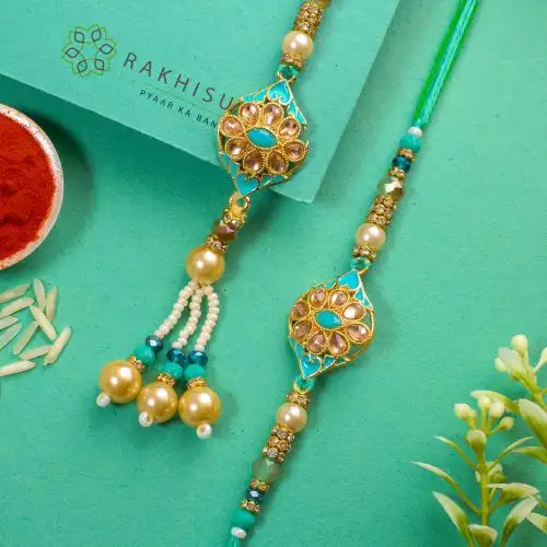 Graceful Kundan Bhaiya Bhabhi Rakhi Set