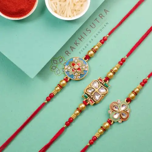 Set of 3 Magnificent Kundan Rakhi