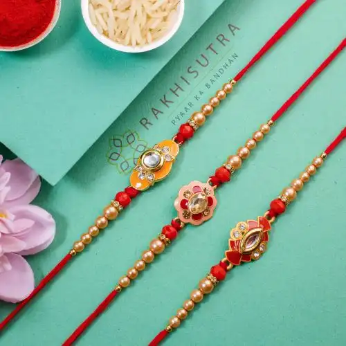 Set of 3 Trendy Kundan Rakhi