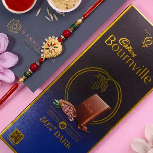 Exclusive Kundan Rakhi N Bournville Dark Chocolate Duo