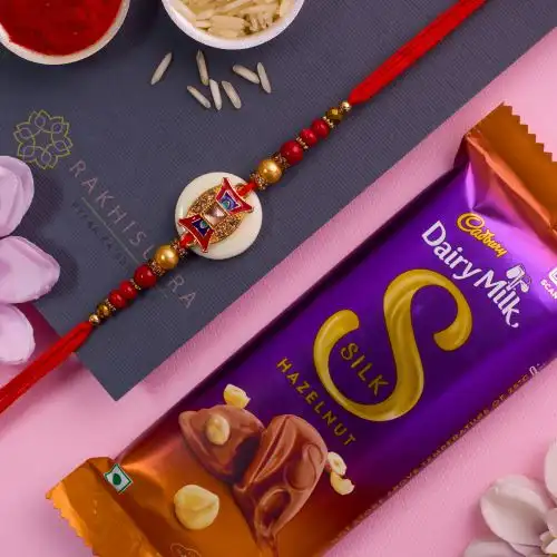 Stunning Kundan Rakhi N Cadbury Silk Hazelnut Combo