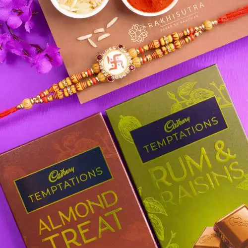 Amazing Swastik Rakhi N Cadbury Temptation Combo