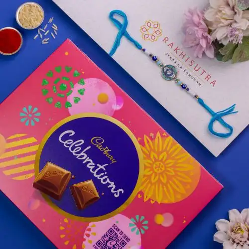 Designer Evil Eye Rakhi N Cadbury Celebrations Combo