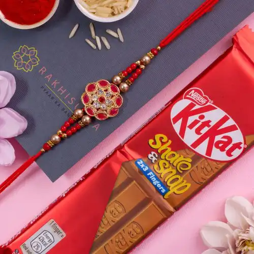 Classic Kundan Rakhi N Kitkat Combo