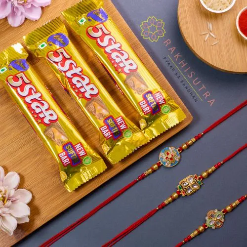 Charming Kundan Rakhi Set N Five Star Delight