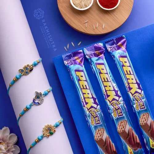 Stunning Peacock Rakhi Set N Cadbury Perk Combo