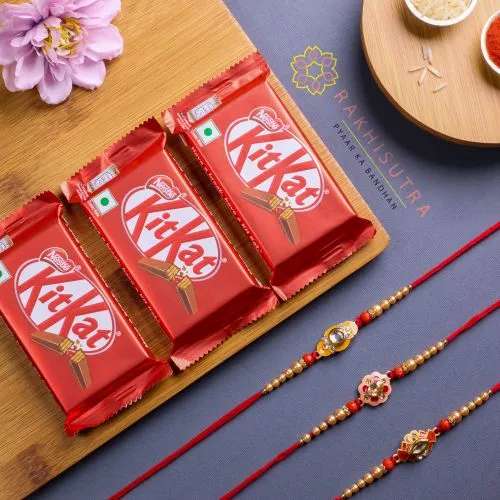 Stunning Kundan Rakhi Set N Kitkat Combo