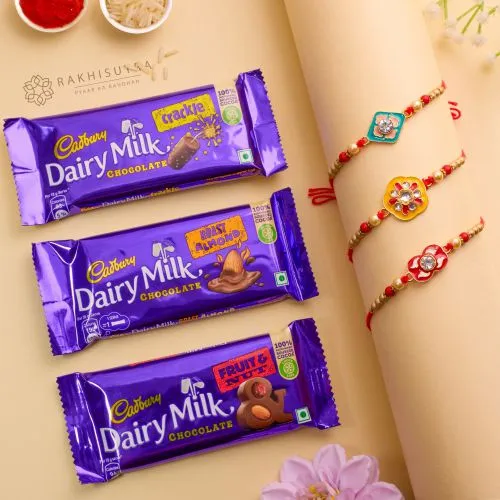 Stunning Kundan Rakhi Set N Dairy Milk Combo