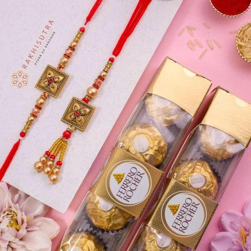 Classic Kundan Bhai Bhabhi Rakhi N Rocher Treat