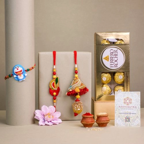 Charming Family Rakhi Set N Rocher Combo