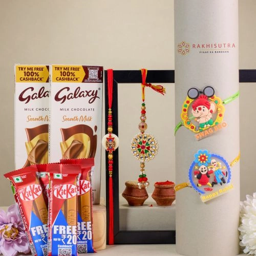 Remarkable Family Rakhi Set N Chocolates Combo