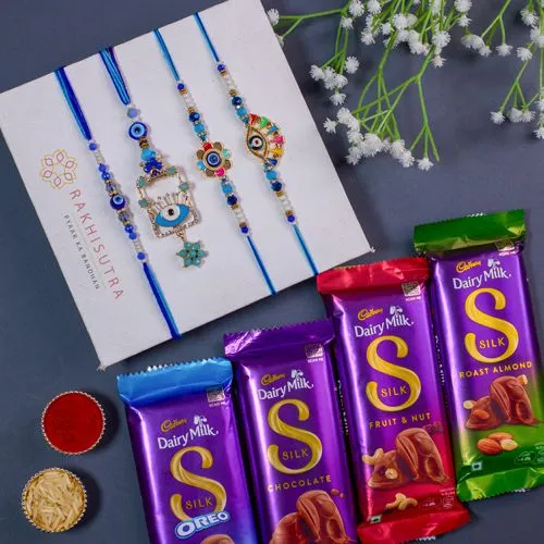 Stylish Evil Eye Rakhi Set N Cadbury Silk Treats