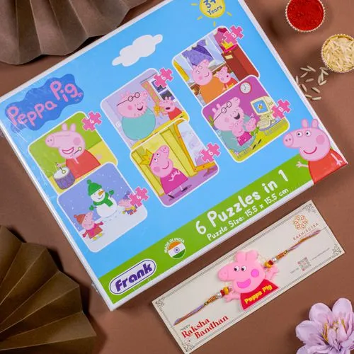 Stylish Peppa Pig Rakhi N Puzzle Set
