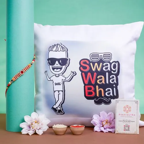 Stylish AD Rakhi N Printed Cushion Combo