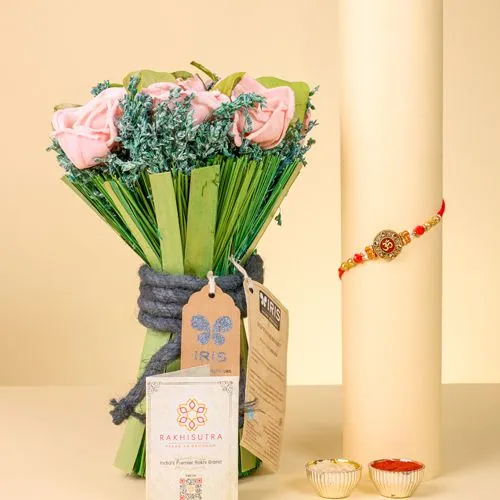 Stunning OM Rakhi N Artificial Floral Bouquet Combo