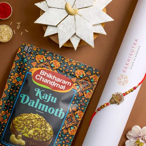 Elegant Kundan Rakhi N Kaju Treats Combo