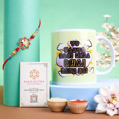 Special Kundan Rakhi  N  Printed Mug Duo