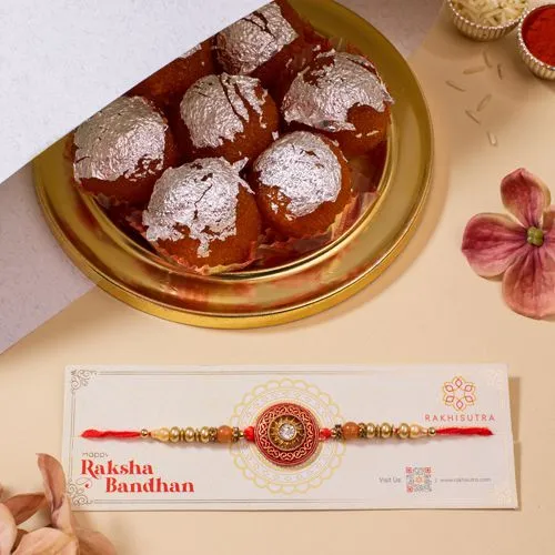 Fancy Kundan Rakhi N Ghee Laddu Combo