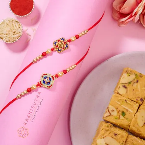 Classic Kundan Rakhi Set and Soan Papdi Combo