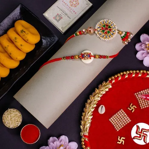 Elegant Kundan Rakhi  N  Sweet Hamper