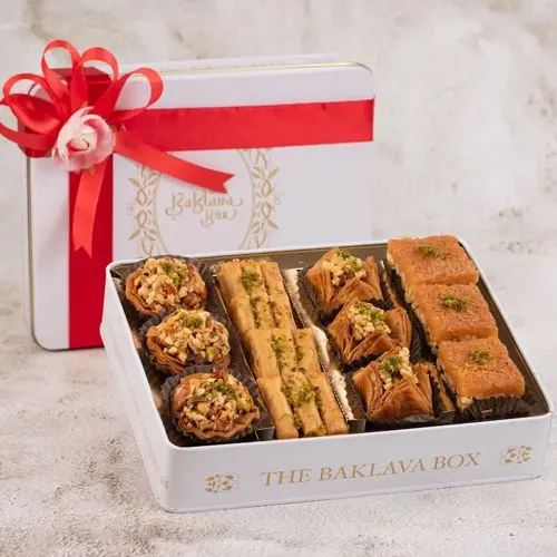 Festive White Tin Of Mixed Baklavas