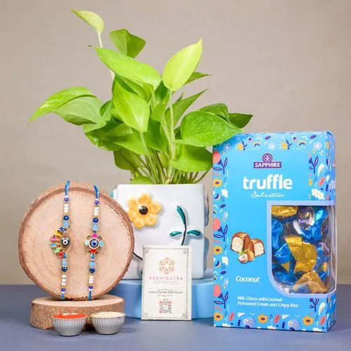 Beautiful Evil Eye Set with Sweet Truffles  N  Ceramic Pothos