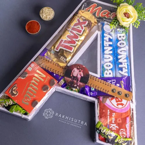 Monogrammed Rakhi Gift Set with Chocolates