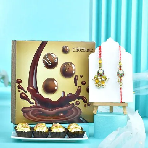 Luxe Bhaiya Bhabhi Rakhi N Chocolates Gift Set