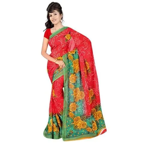 Stylish Womens Printed Georgette Saree from Suredeal