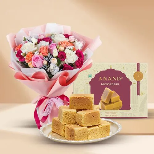 Elegant Roses N Mysore Pak Treats