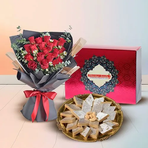 Red Roses  N  Kaju Katli Elegance