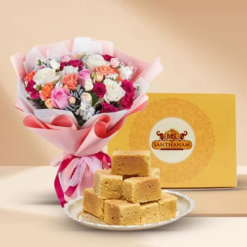 Mixed Roses N Mysore Pak Indulgence