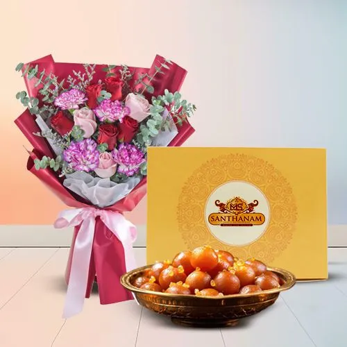 Mixed Flowers N Mini Gulabjamoon Duo