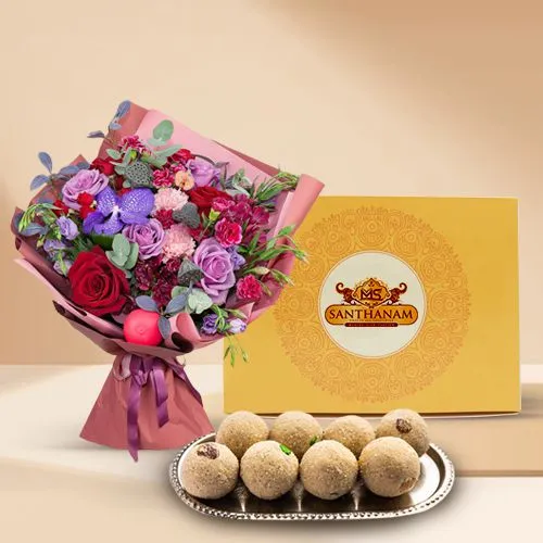 Assorted Flowers  N  Rawa Laddu Treats